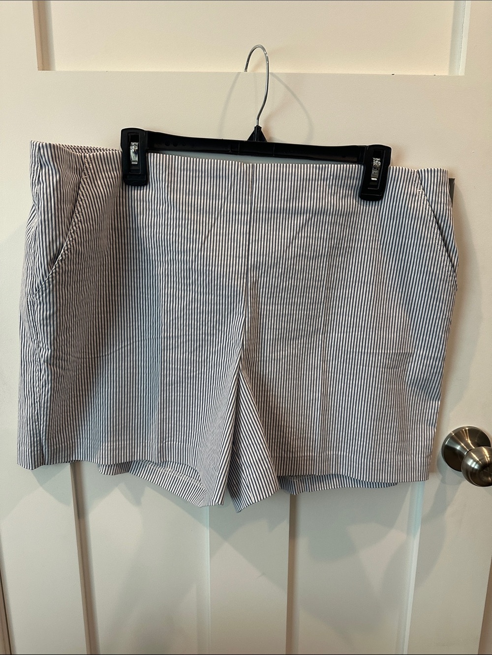 Women's Blue and White Pinstripe Shorts